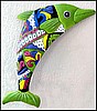 Hand Painted Metal Green Dolphin, Tropical Wall Hanging, Coastal Decor, Haitian Steel Drum Art - 24"